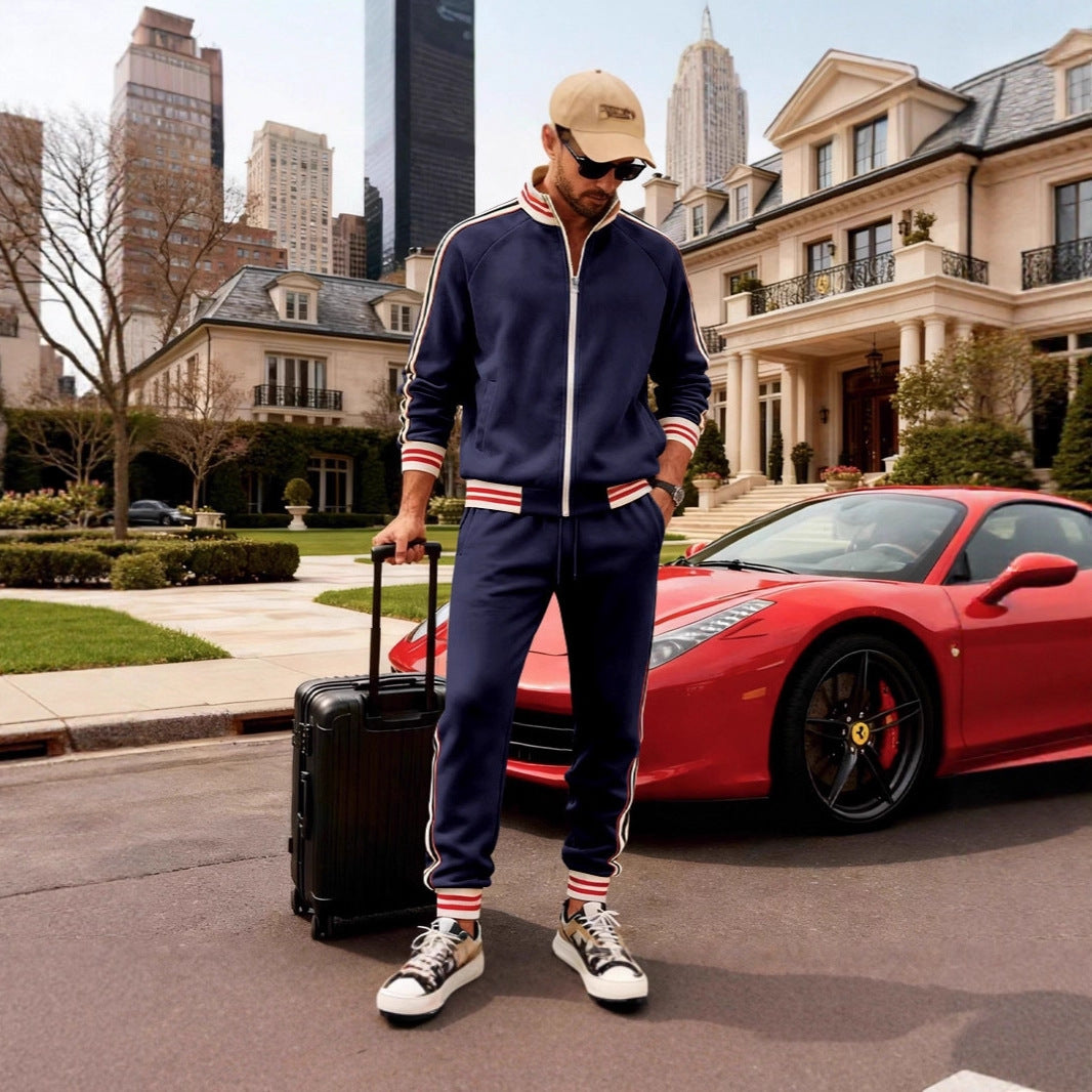 Men's woven striped sports casual two-piece set
