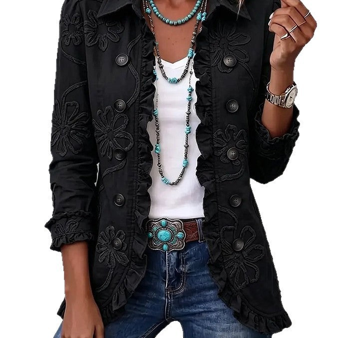 Women's Floral Print Slim-Fit Double-Breasted Jacket