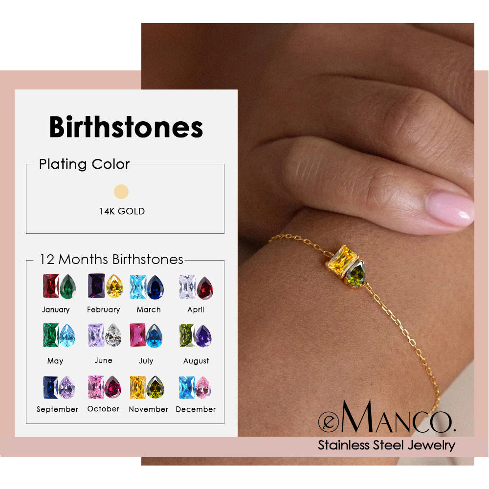 Stainless Steel Zircon Birthstone Bracelet