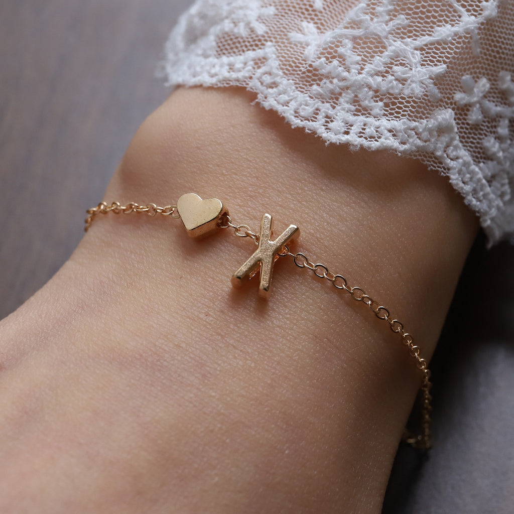 Heart Letter Necklace and Bracelet Set