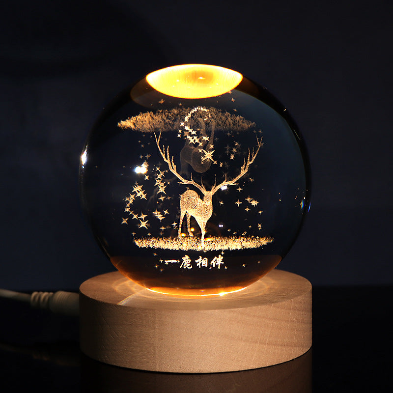 3D Engraved Crystal Ball Night Light with Warm Base