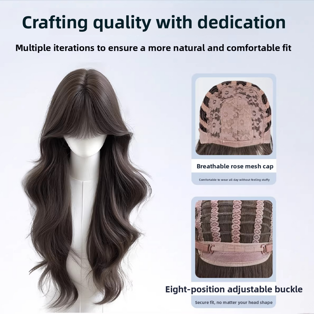 Long Wavy Wig with Bangs Korean Style