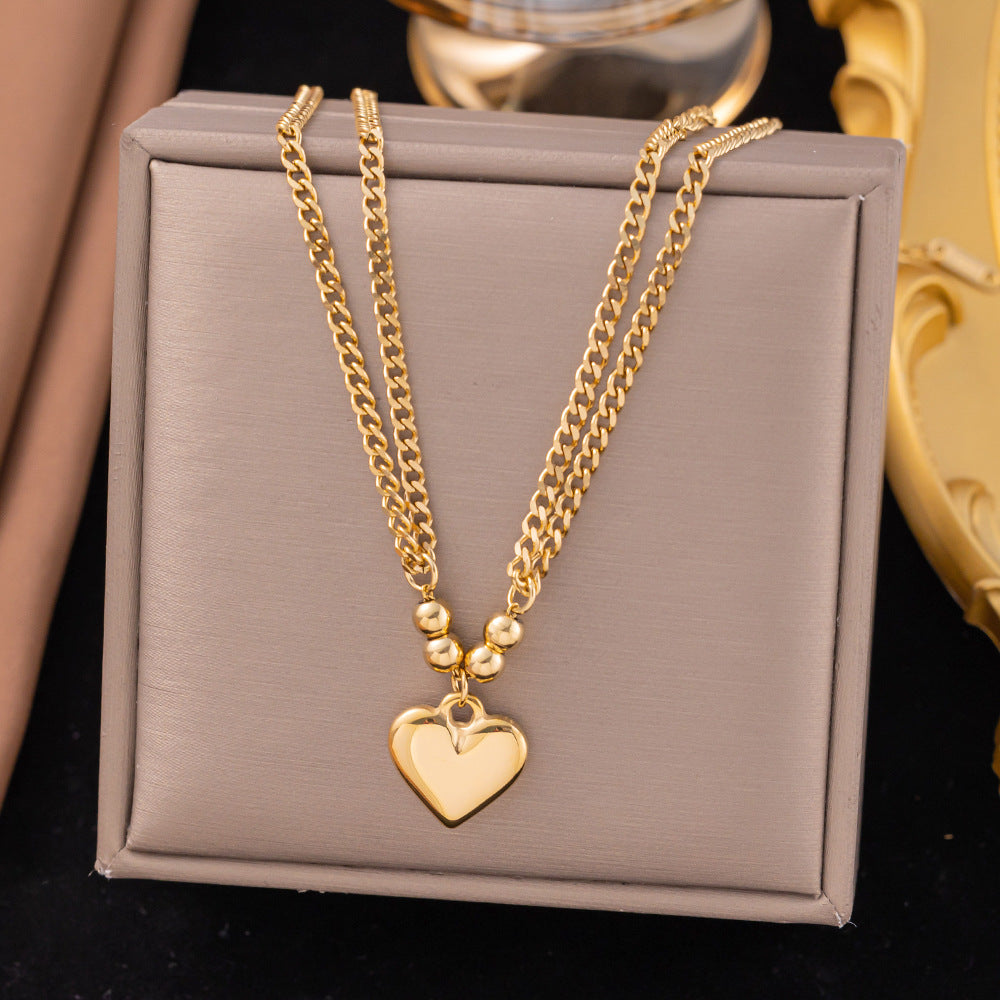 Titanium Steel Heart-Shaped Necklace for Women Fashion Heart Pendant Necklace