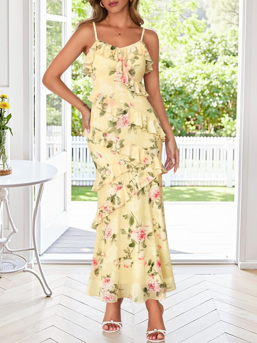 Womens Floral Strap Bodycon Party Dress