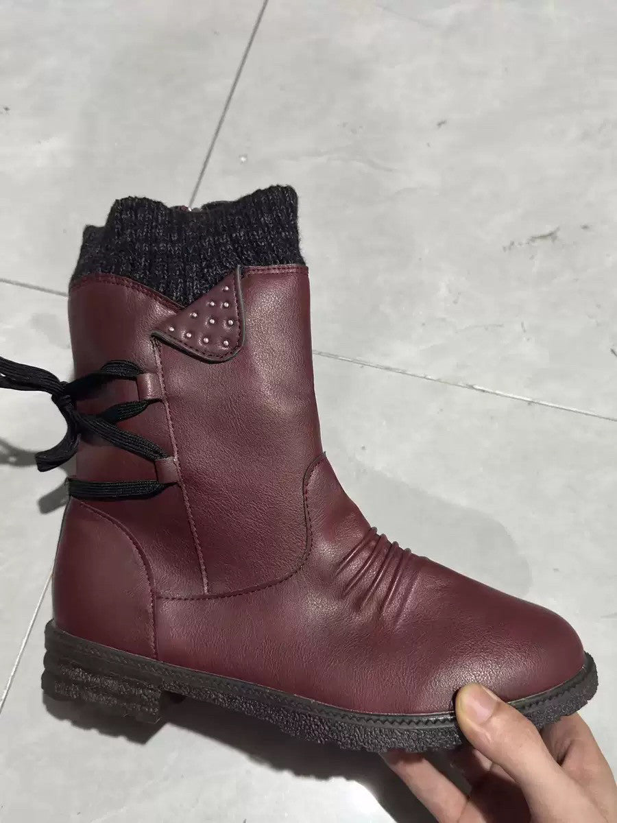 Womens Chunky Heel Knit Boots