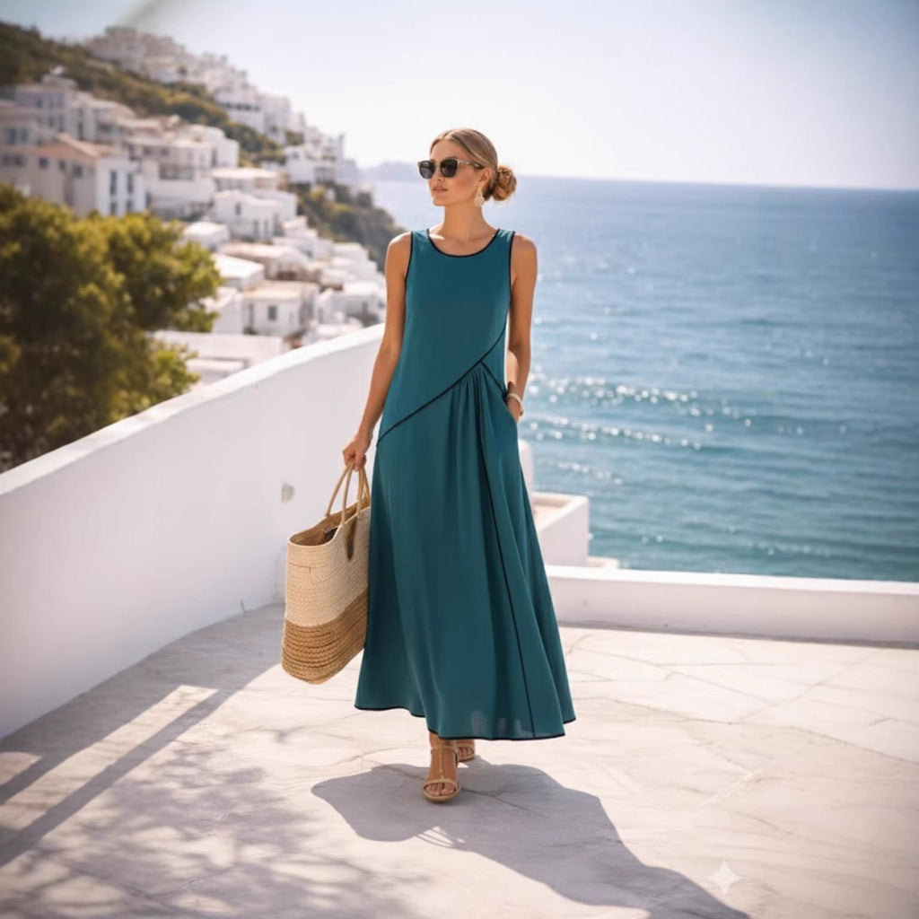 Contrast Hem A-Line Sleeveless Long Dress