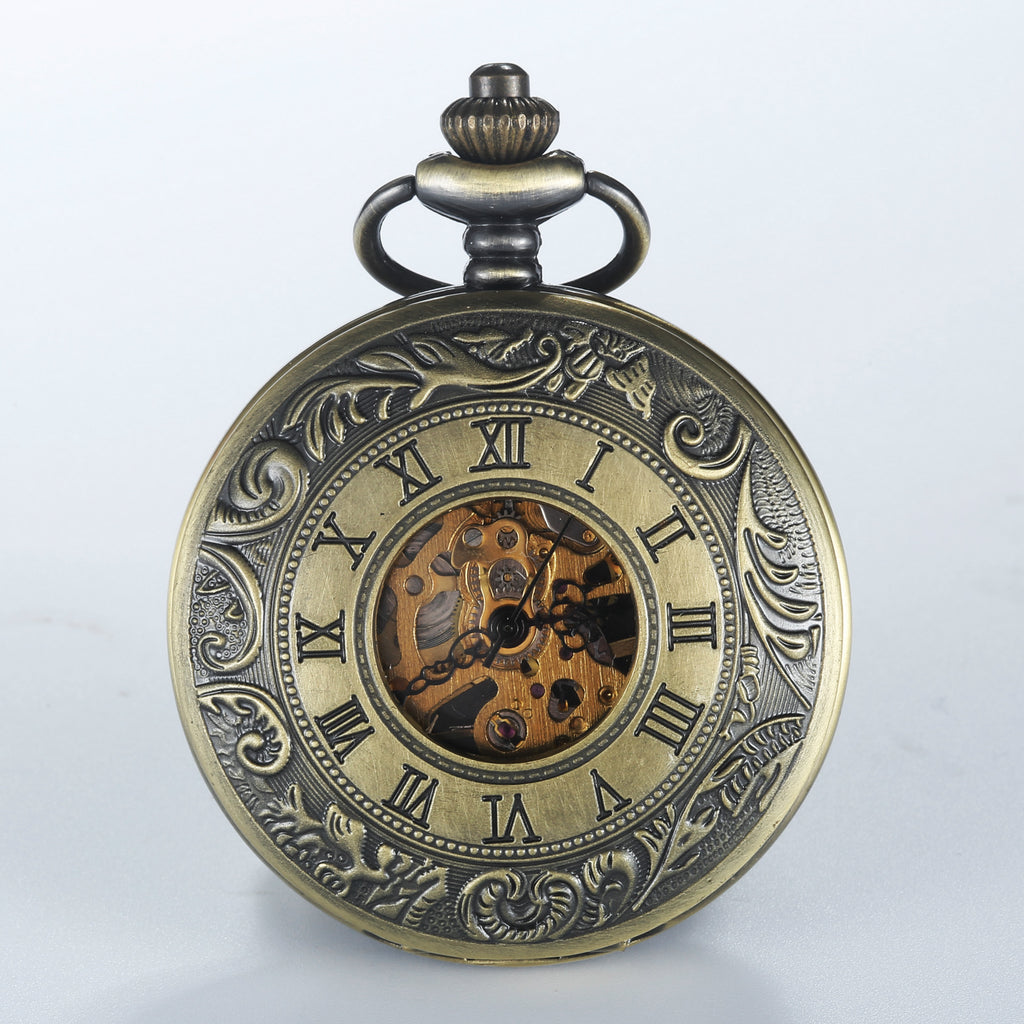 Engraved Mechanical Pocket Watch with Alloy Chain