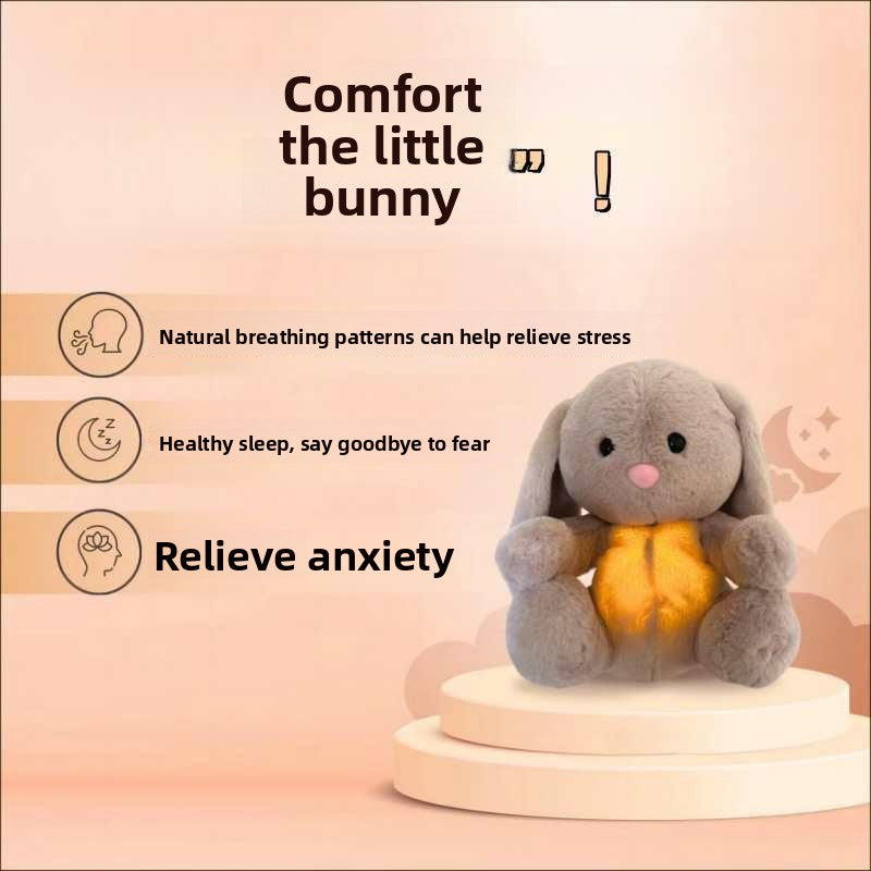Breathing Soothing Plush Sound and Light Rabbit Doll for Infant Sleep