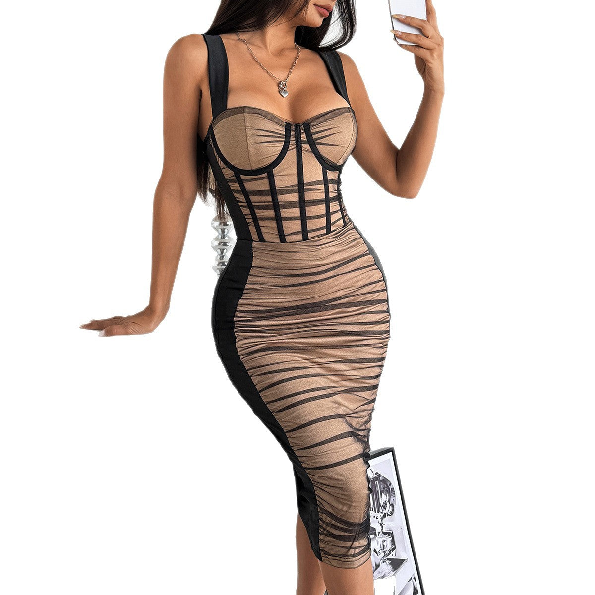 Splicing Mesh Bodycon Dress