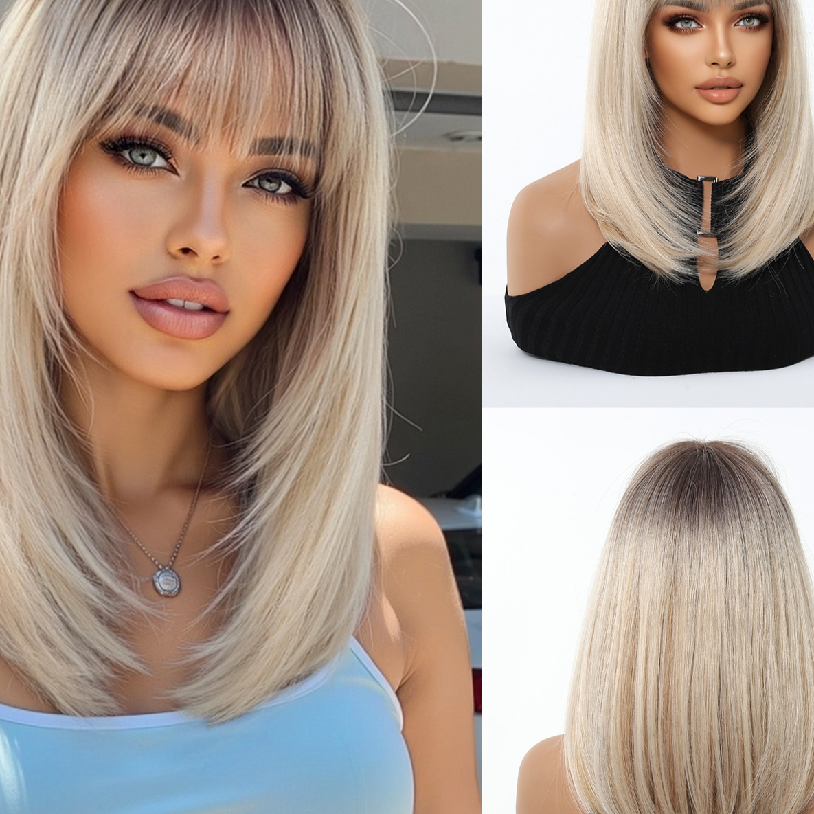 Short Straight Hair Wig with Bangs