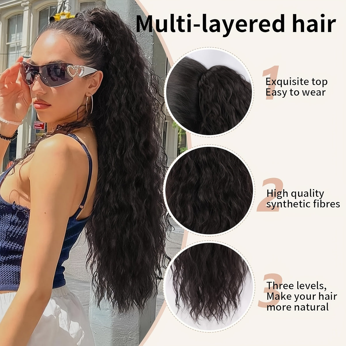 Synthetic Hair Ponytail with Water Wave Texture