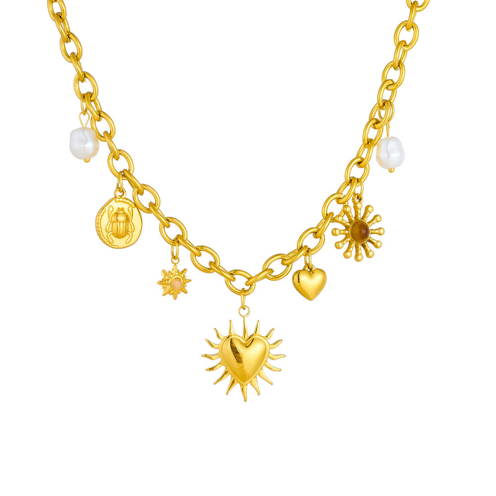 Retro Gold Plated Heart Pendant Necklace