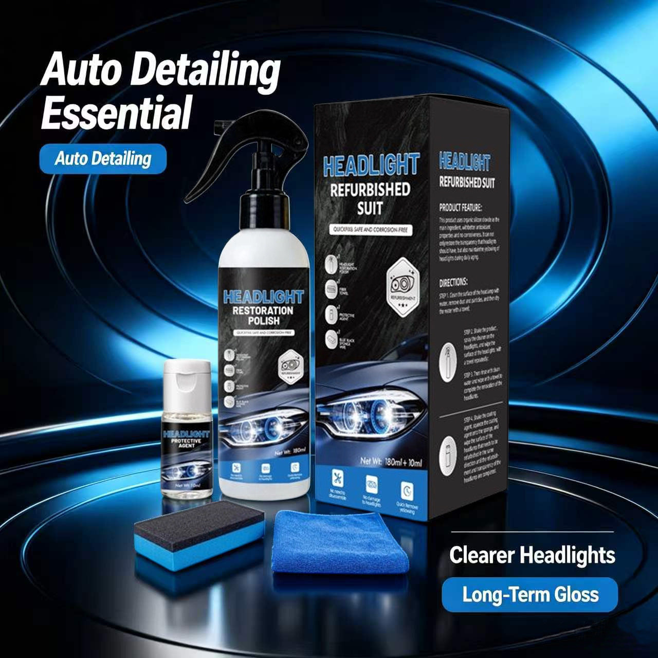 Autogo Headlight Refurbishment Agent for Yellowing Repair and Lens Brightening