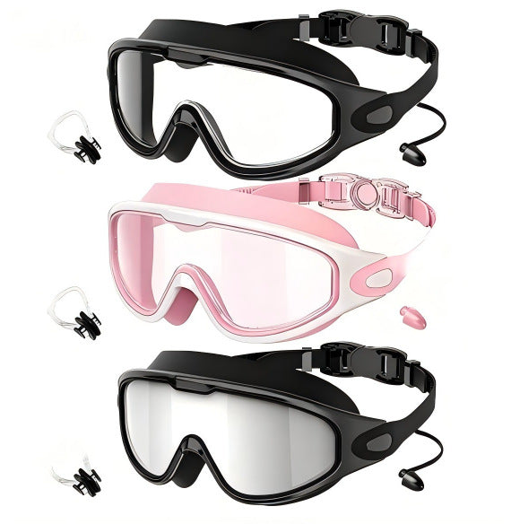 Large Frame Anti-Fog Swimming Goggles with Earplugs