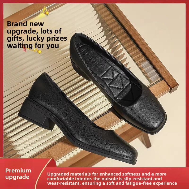 Square Toe Genuine Leather Soft Sole Womens Shoes