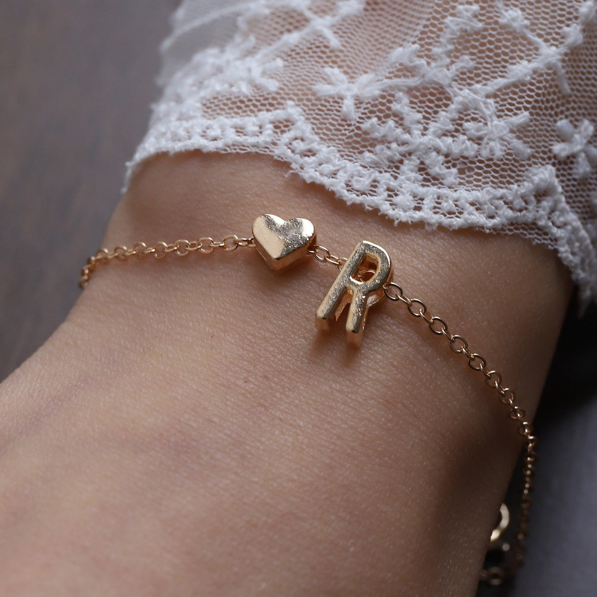 Heart Letter Necklace and Bracelet Set