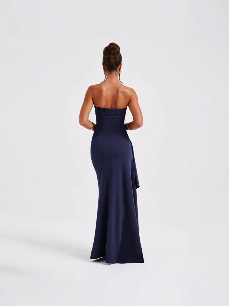 Womens One-Line Collar Tube Top Long Dress