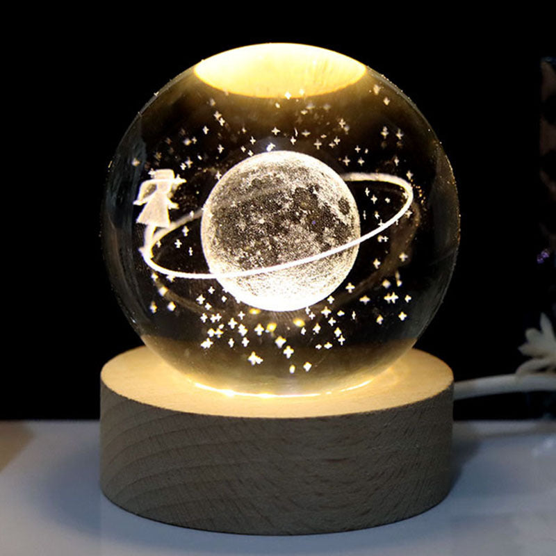 3D Engraved Crystal Ball Night Light with Warm Base