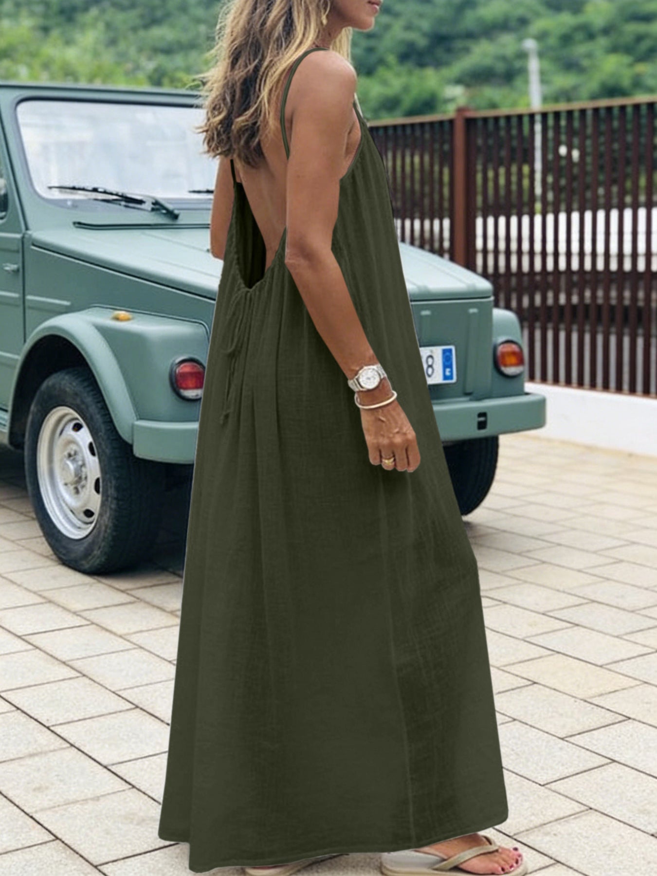 Womens Backless Loose Suspender Loungewear Dress