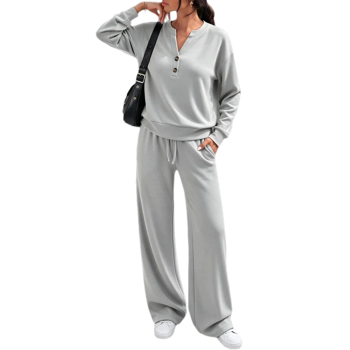 Loose-fitting long-sleeve top and wide-leg pants