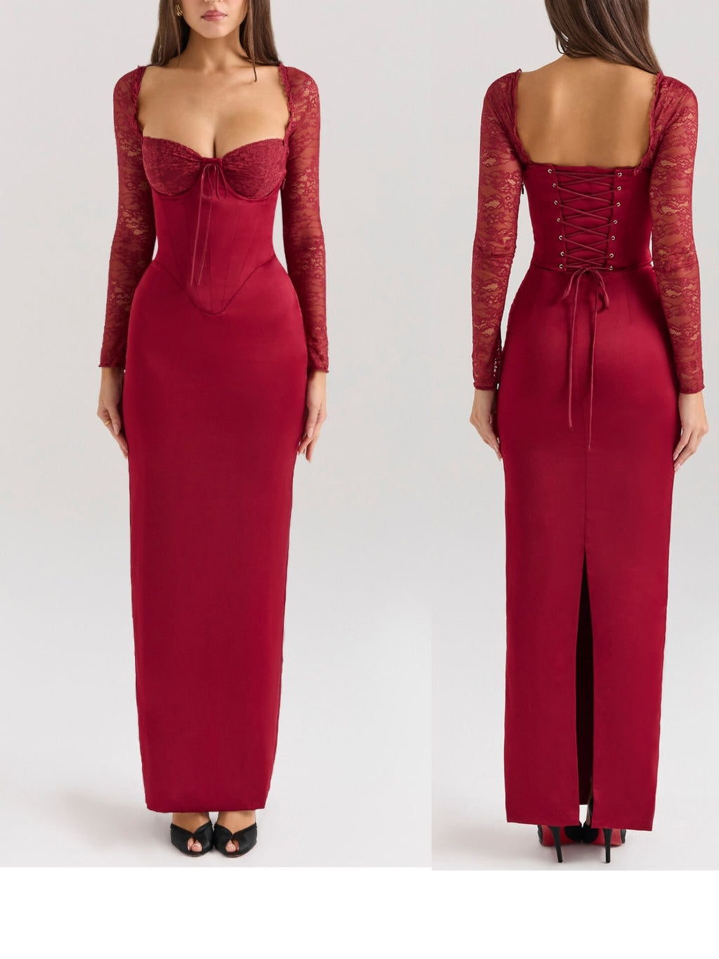 Burgundy Acetate Satin Long Dress