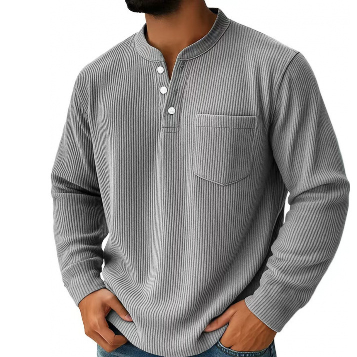 Mens Corduroy Henley Long Sleeve Polo Shirt