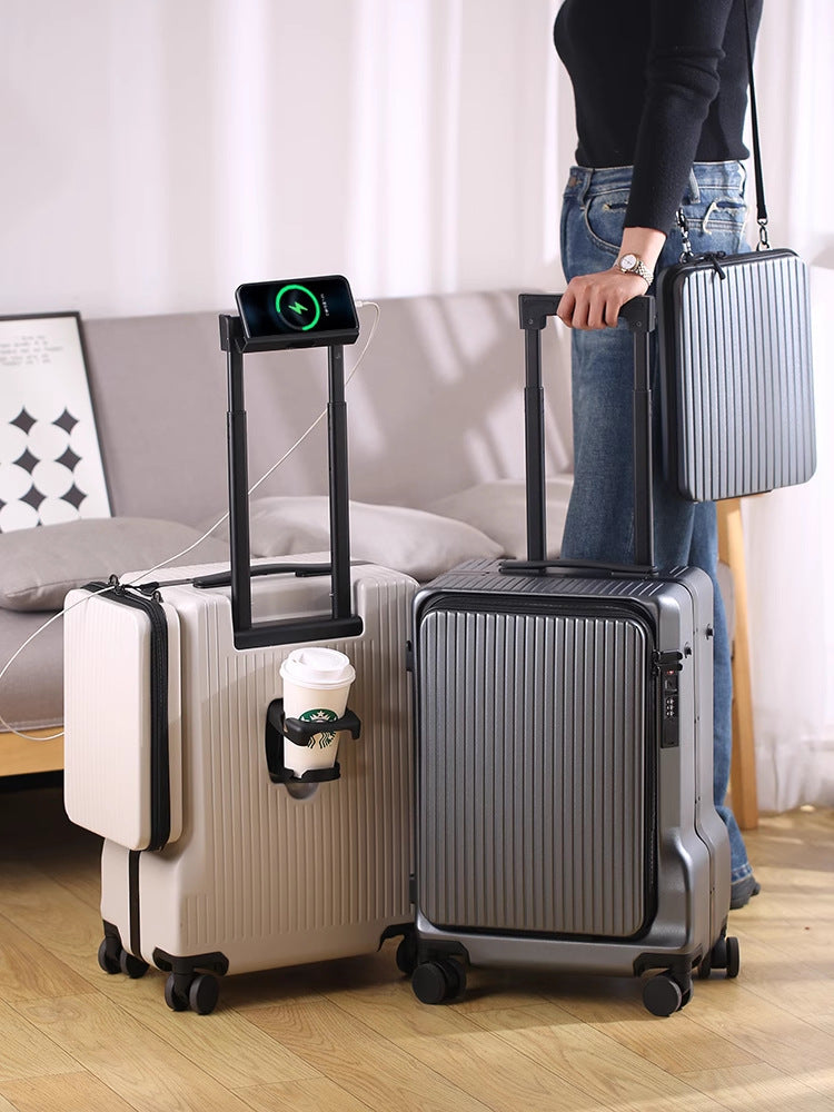 Multifunctional Travel Luggage with USB and Cup Holder
