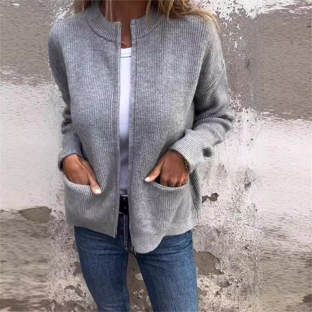 Casual Fashion Solid Color Pocket Cardigan Jacket