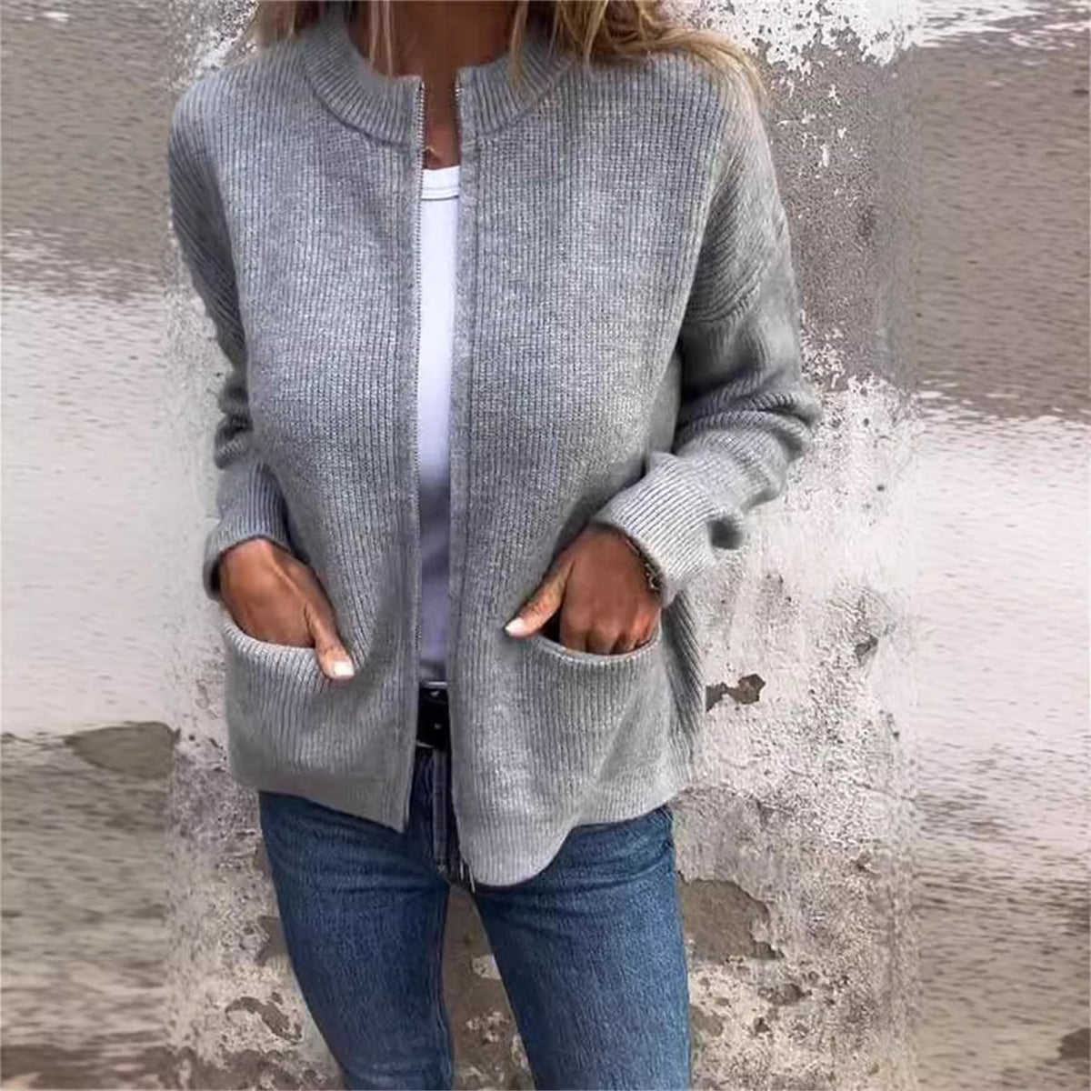 Casual Fashion Solid Color Pocket Cardigan Jacket