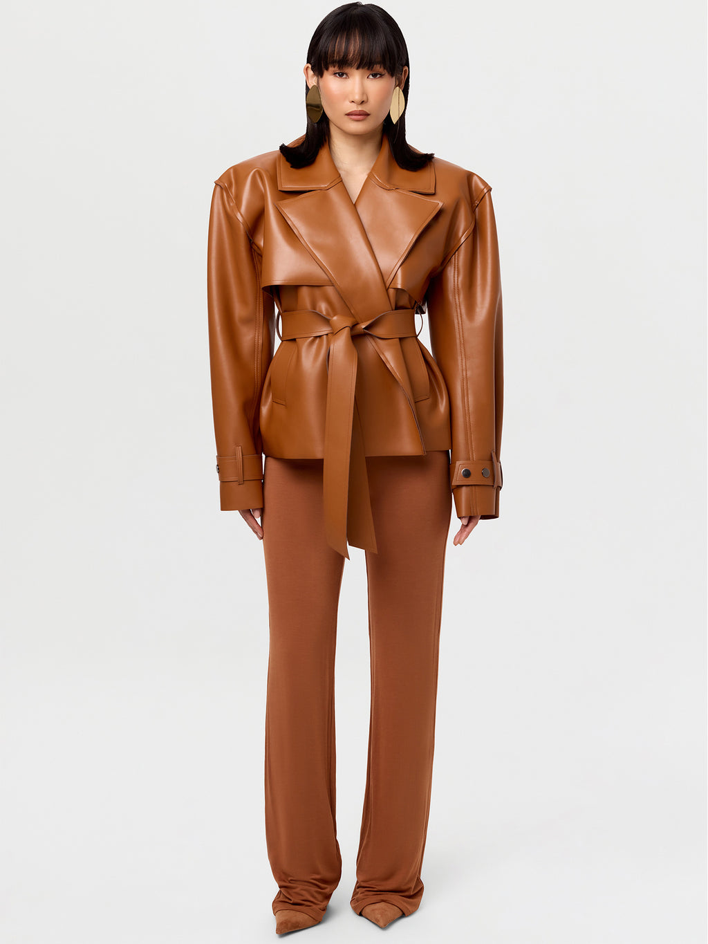 Classic Waist-Cinching PU Leather Jacket