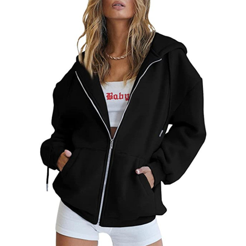 Long-sleeved hooded sweater-style women's coat