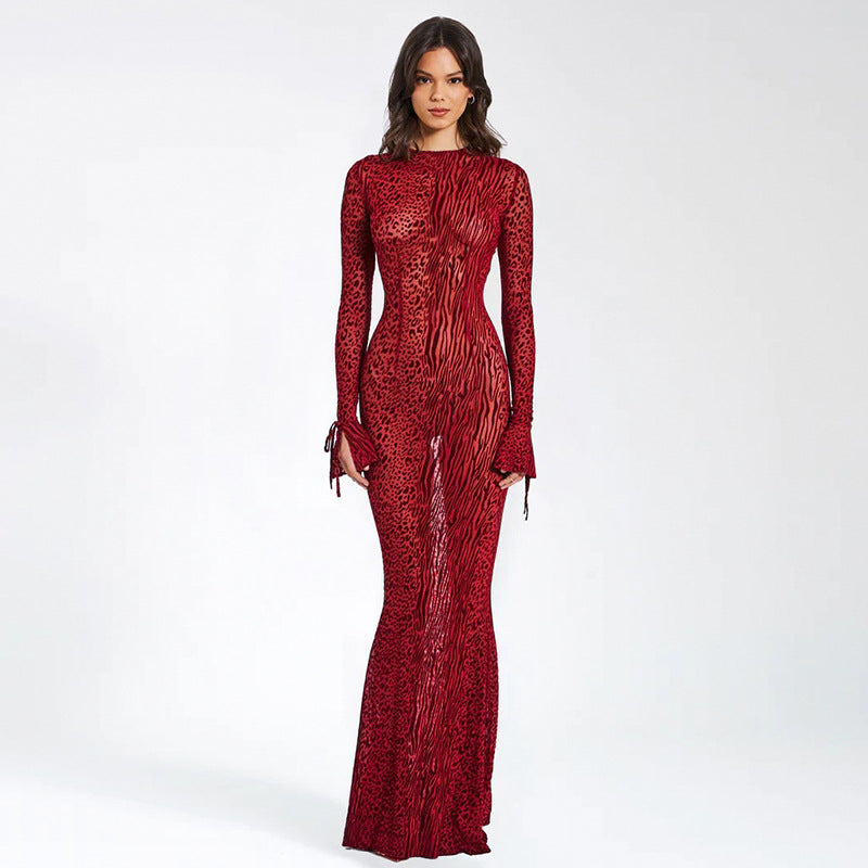 Red Leopard Print Fishtail Dress
