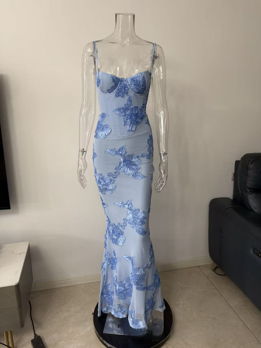 Strapless Floral Embroidery Mermaid Dress