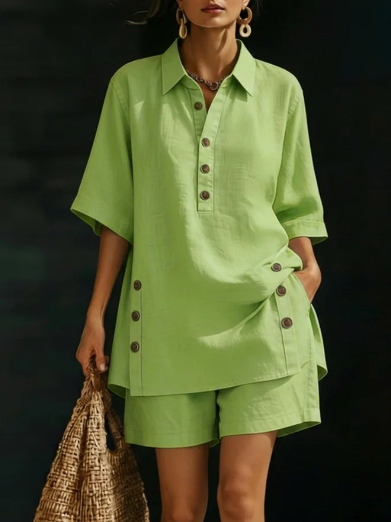Women's Short Sleeve Shirt and Loose Pants Set