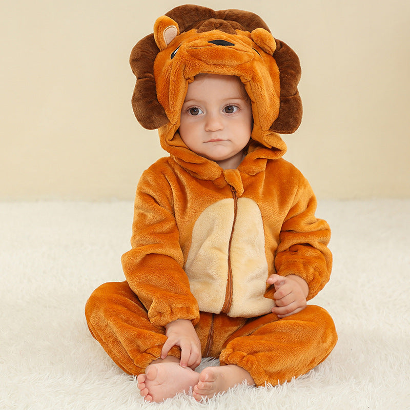 Animal Hooded Flannel Baby Jumpsuit