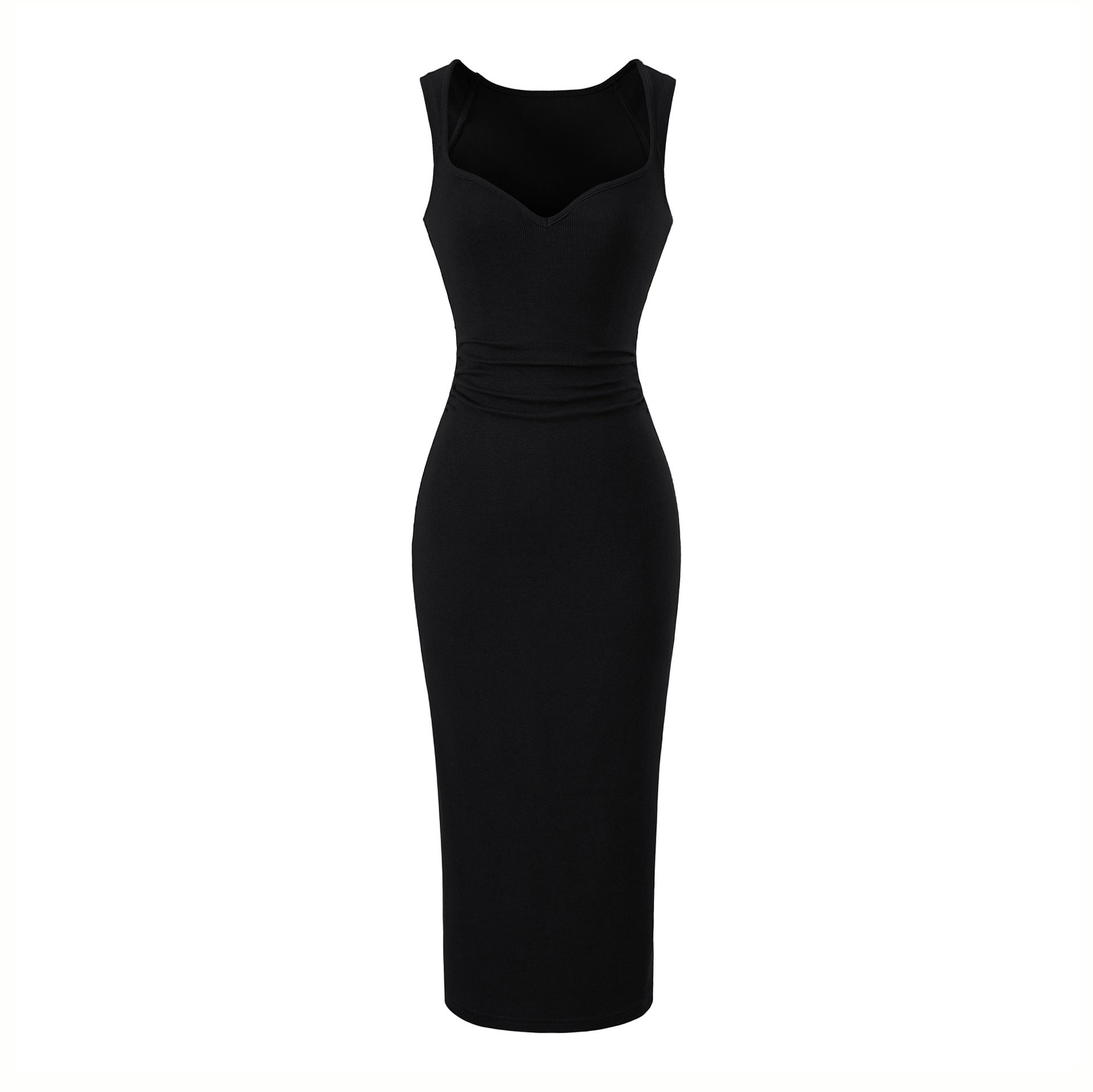 V-neck pleated dress with wide straps