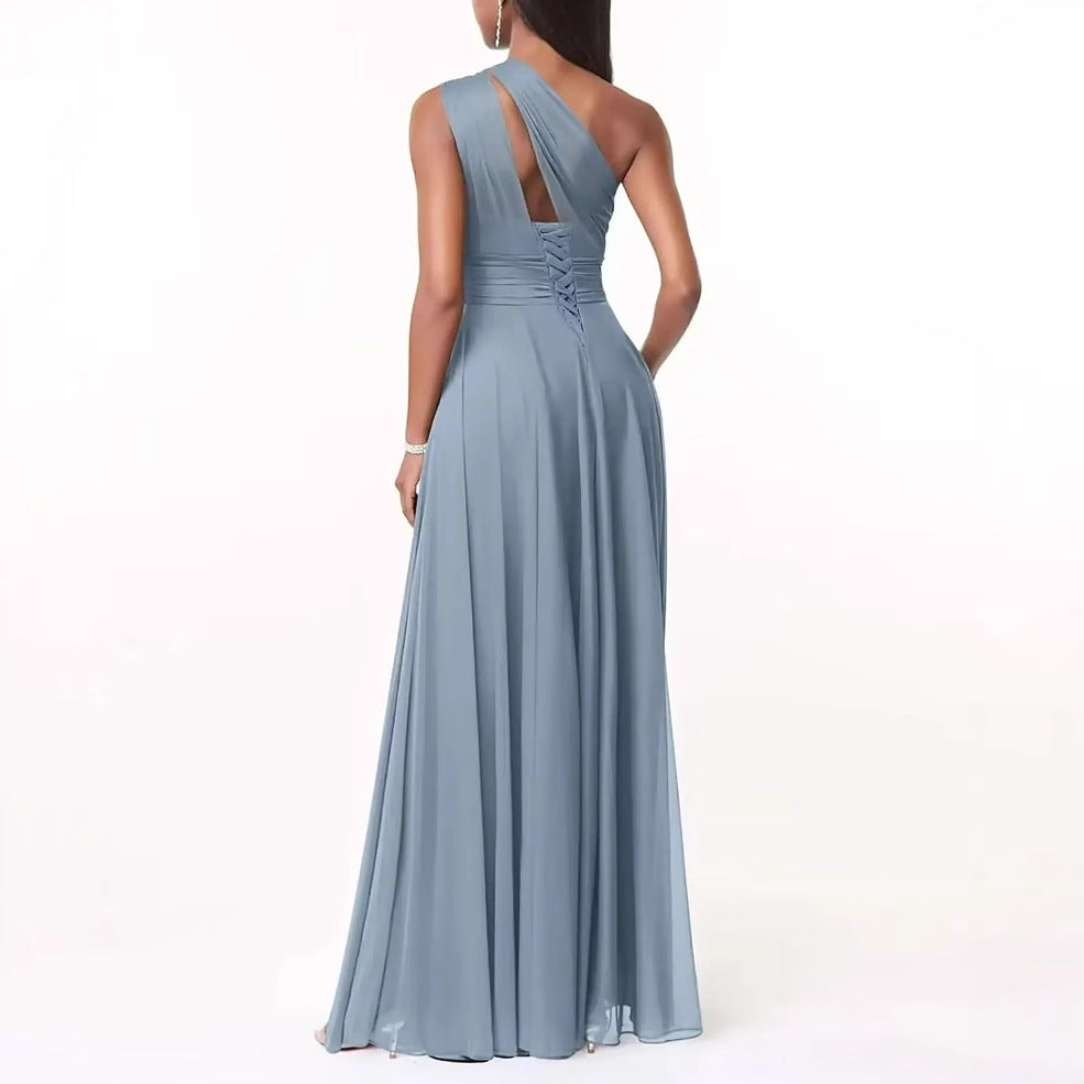 One Shoulder Chiffon Evening Dress