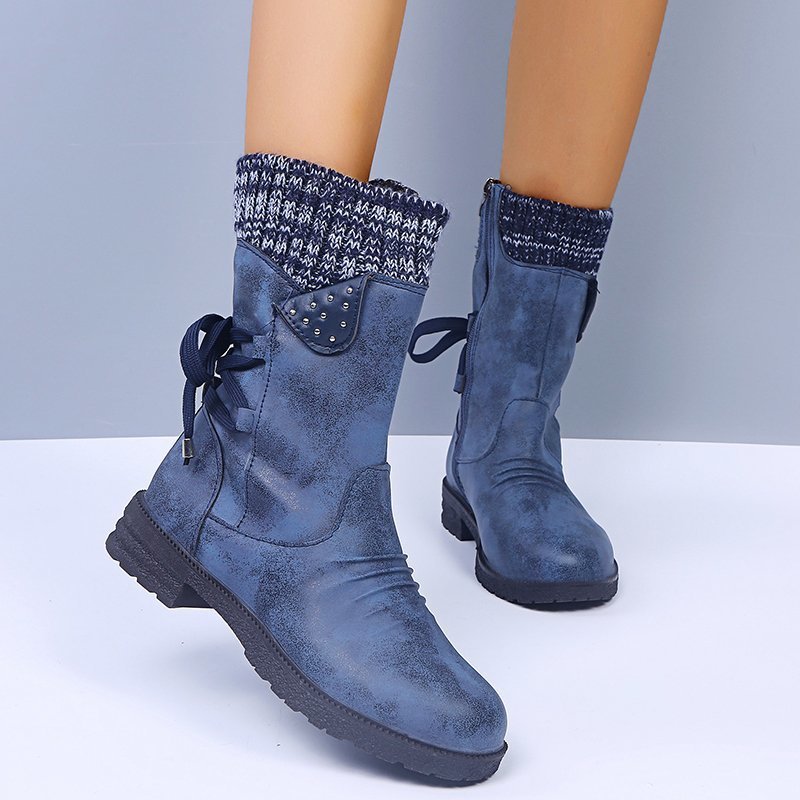 Womens Chunky Heel Knit Boots