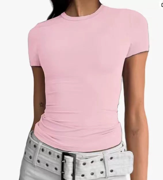 Women Slim Fit Cotton T-Shirt Crew Neck Long Sleeve Solid Color Top