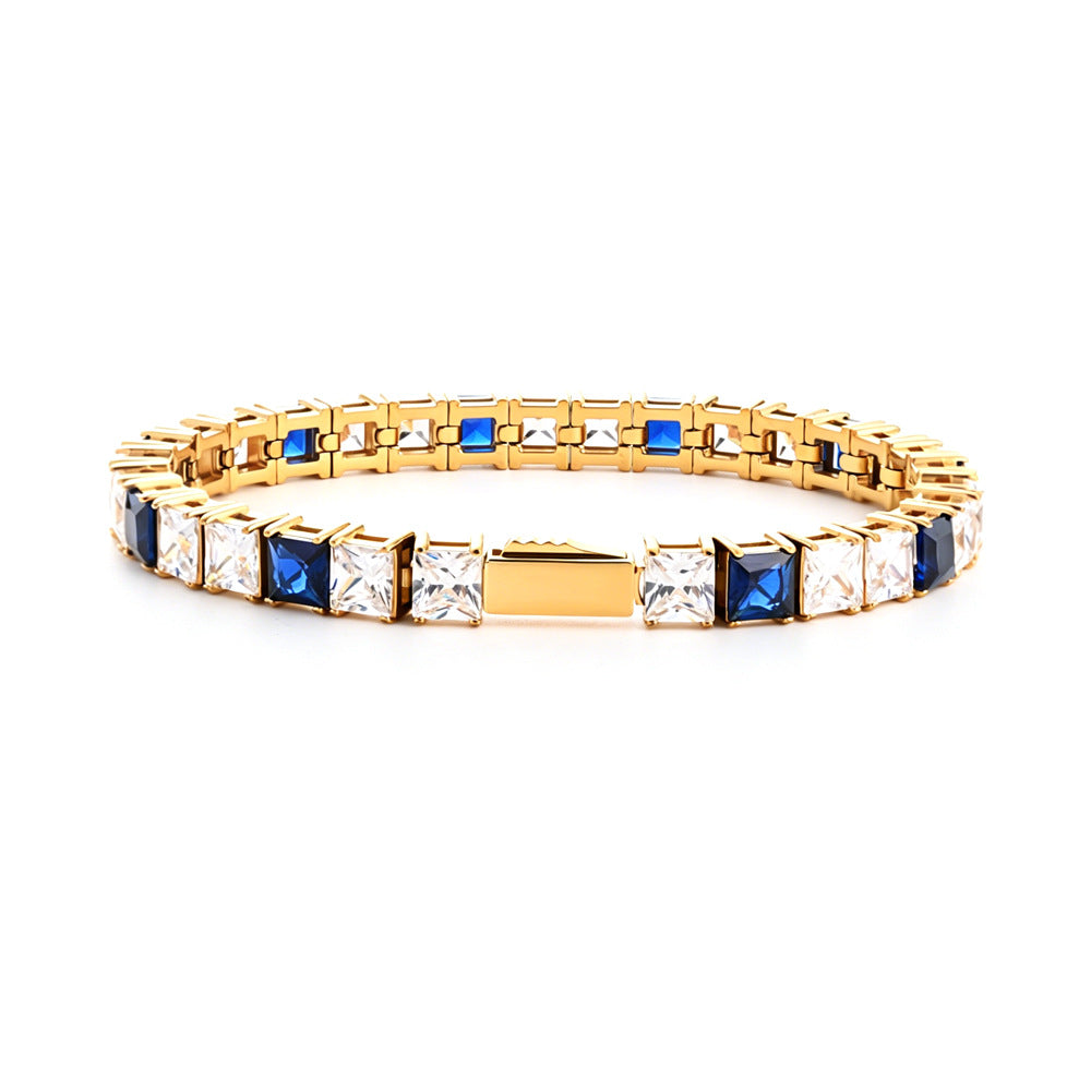 Stainless Steel Tennis Chain Bracelet Square Zircon Light Luxury Jewelry