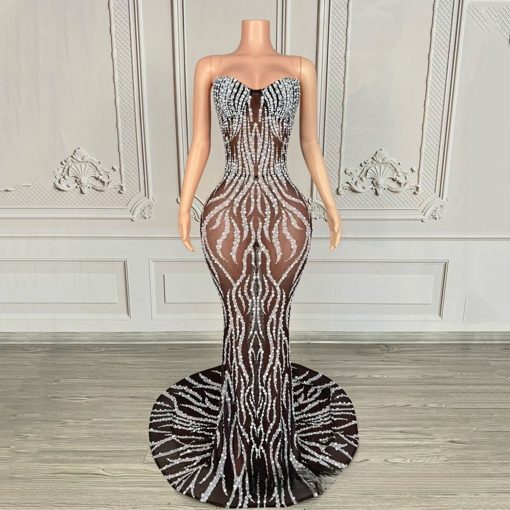 Elegant Strapless Diamond Evening Gown
