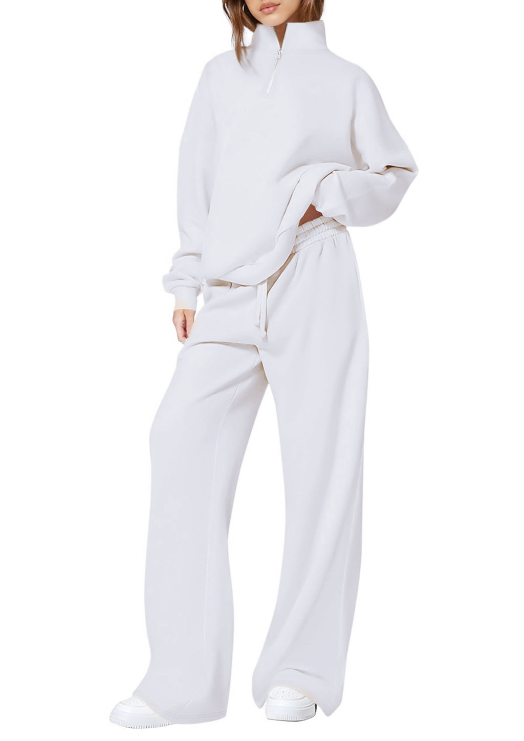 Standing collar half-zip long-sleeved pants