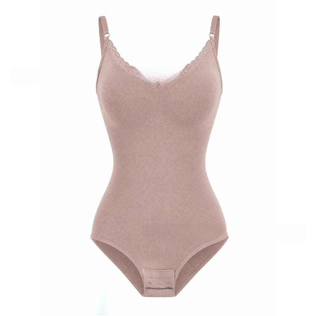 Lace Trim Adjustable Strap Shapewear Bodysuit