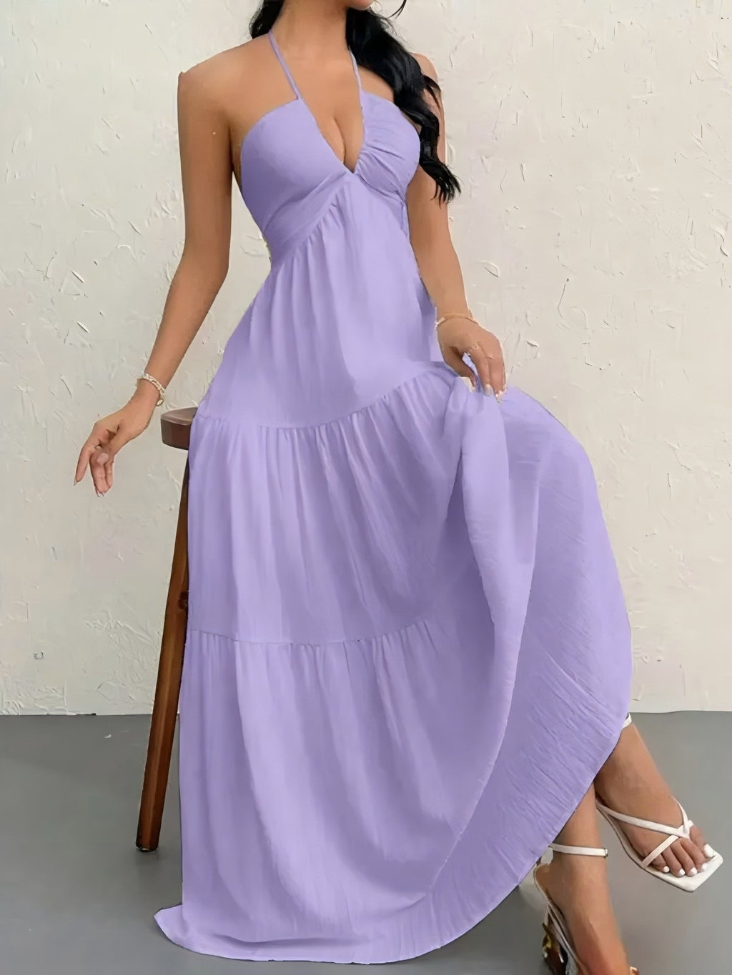 Women's Strapless Halter Dress with Back Detail