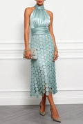 Women's Sleeveless High-Waisted Patchwork Polyester Mid-Length Dress