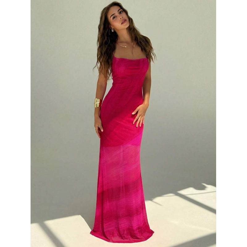Gradient Print Backless Dress