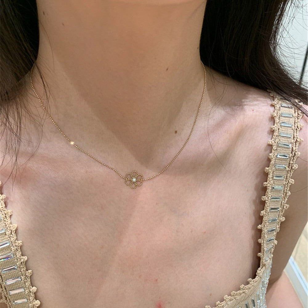 Floral Choker Necklace with Golden Pendant