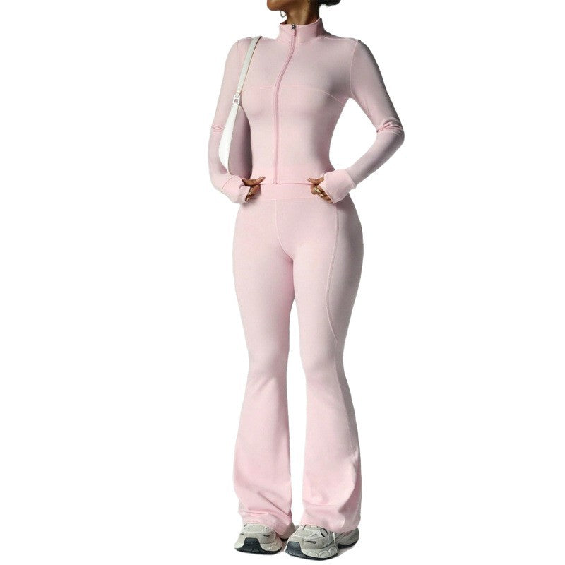 Women's Long Sleeve Yoga Set with Flared Pants