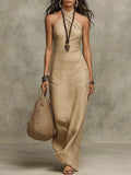 Womens Sleeveless Halter Neck A-Line Dress