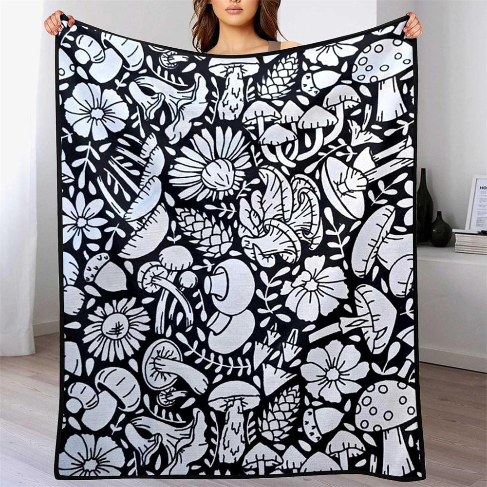 Black and white line-drawn graffiti rug